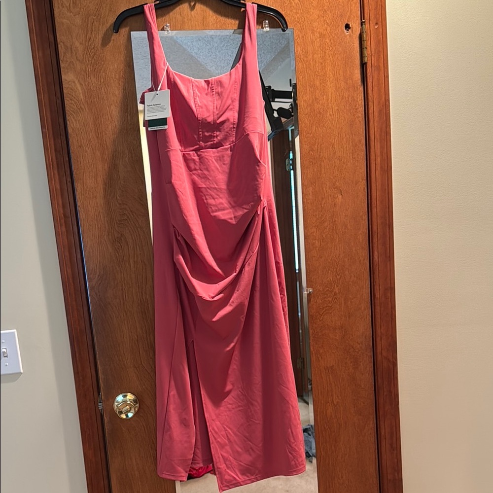 HALARA Pink Ruched Midi Sundress
